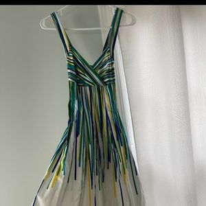 Calvin Klein vertical pain drip striped green blue cocktail  dress size 2